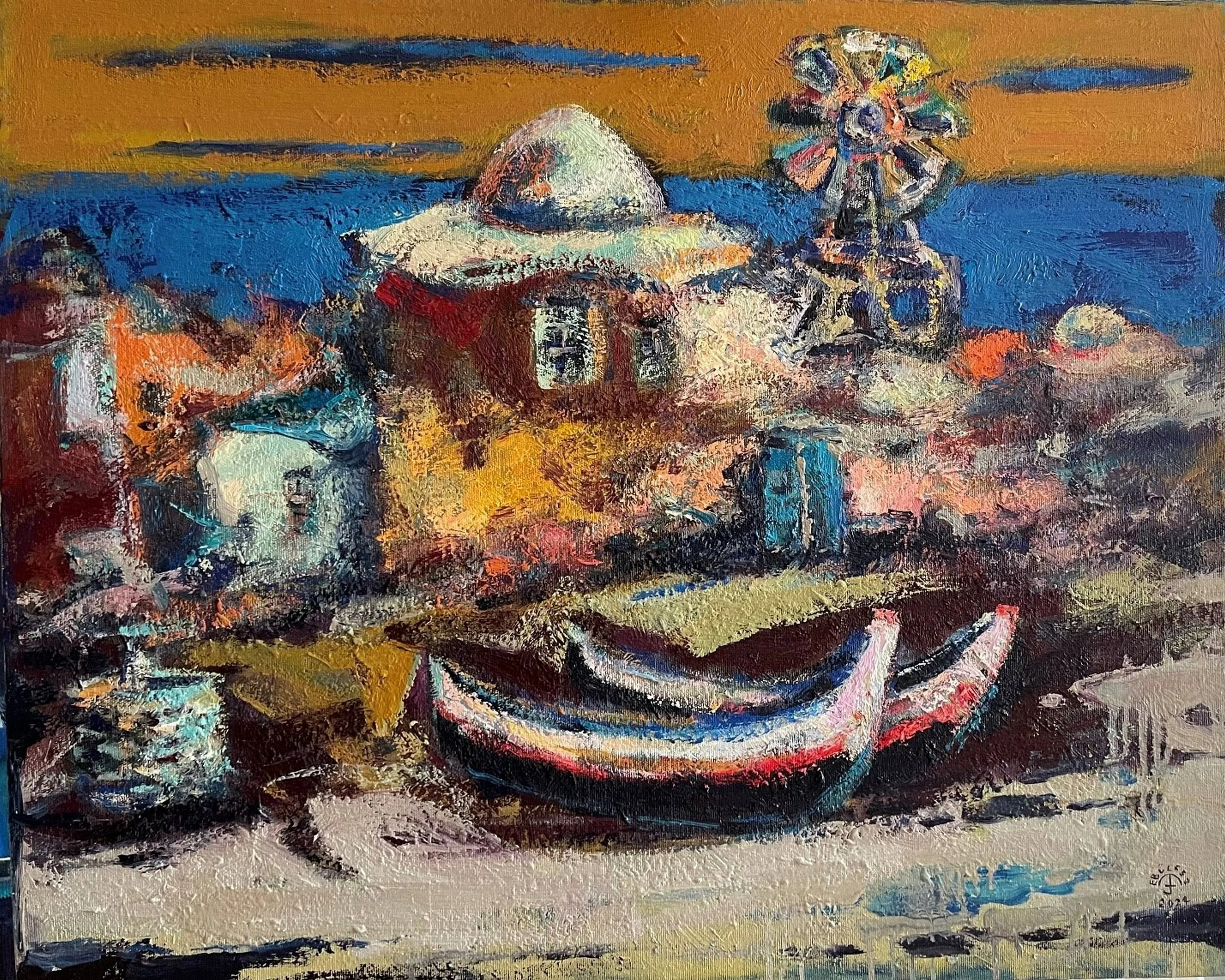 "Nardaranda" eseri EBULFEZ FERECOĞLU tarafından 2024 yılında 66x82 cm ölçülerinde Tuval üzeri yağlı boya tekniği ile yapılmıştır.