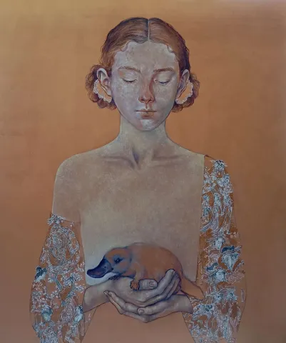 "If platypuses dream…" eseri ESRA YILDIRIM tarafından 2025 yılında 130x110 cm ölçülerinde Tuval üzeri yağlı boya tekniği ile yapılmıştır.
