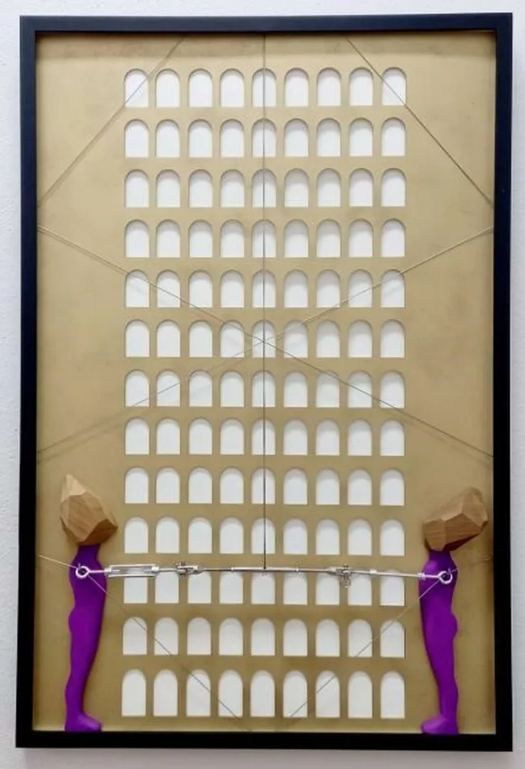 yakınlaştır "Asamblaj-3" eseri FERİT YAZICI tarafından 2025 yılında 93x62.5 cm ölçülerinde Karışık teknik, ahşap, metal , kompozit malzeme tekniği ile yapılmıştır.