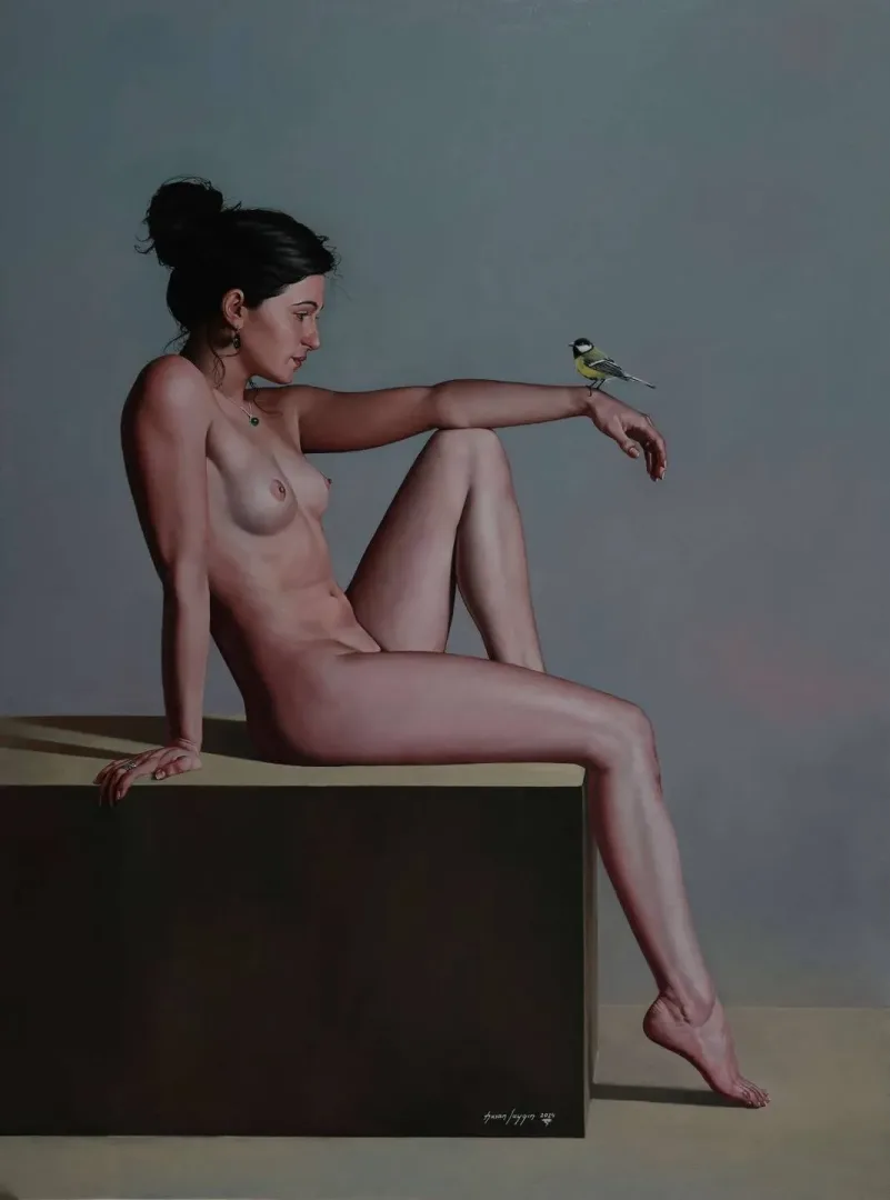 HASAN SAYGIN — “Kuş ve Nü”, 2023 "Kuş ve Nü" eseri HASAN SAYGIN tarafından 2023 yılında 130x97 cm ölçülerinde Tuval üzeri yağlı boya tekniği ile yapılmıştır.