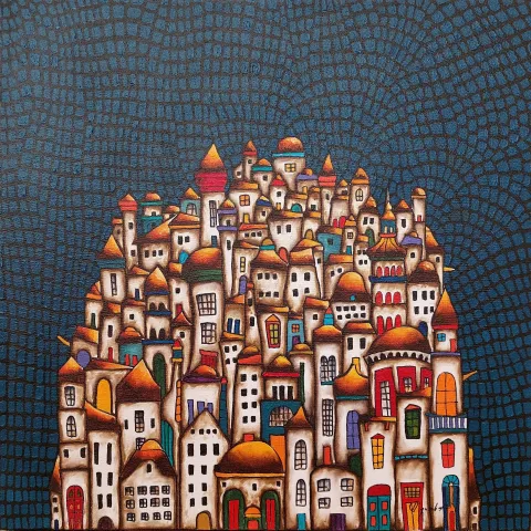 BİNNUR YÜCEBAŞ RUOCCO — “Brandizzo”, 2025 "Brandizzo" eseri BİNNUR YÜCEBAŞ RUOCCO tarafından 2025 yılında 40x40 cm ölçülerinde Tuval üzeri yağlı boya tekniği ile yapılmıştır.