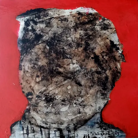 EMİNE BIYIKLI — “Muamma”, 2025 "Muamma" eseri EMİNE BIYIKLI tarafından 2025 yılında 40x40 cm ölçülerinde Tuval üzeri karışık teknik tekniği ile yapılmıştır.