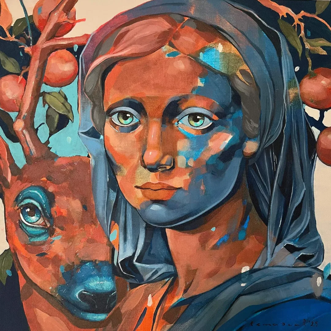 yakınlaştır "Ay Maral" eseri SEMA ÖCAL tarafından 2025 yılında 40x40 cm ölçülerinde Tuval üzeri akrilik boya tekniği ile yapılmıştır.