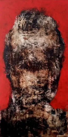 EMİNE BIYIKLI — “Muamma”, 2025 "Muamma" eseri EMİNE BIYIKLI tarafından 2025 yılında 130x65 cm ölçülerinde Tuval üzeri karışık teknik tekniği ile yapılmıştır.