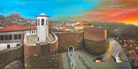 KADİR ŞİŞGİNOĞLU — “Ankara Kalesi”, 2025 "Ankara Kalesi" eseri KADİR ŞİŞGİNOĞLU tarafından 2025 yılında 65x130 cm ölçülerinde Tuval üzeri akrilik boya tekniği ile yapılmıştır.