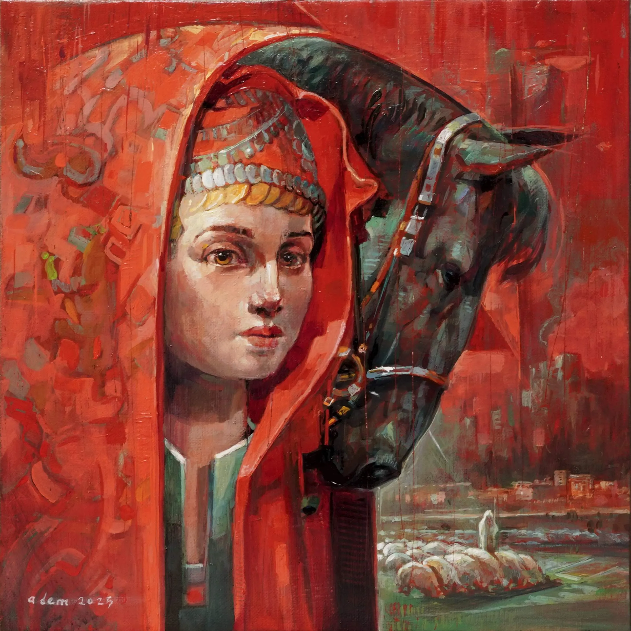 "Döne" eseri ADEM BAŞPINAR tarafından 2025 yılında 40x40 cm ölçülerinde Tuval üzeri akrilik boya tekniği ile yapılmıştır.