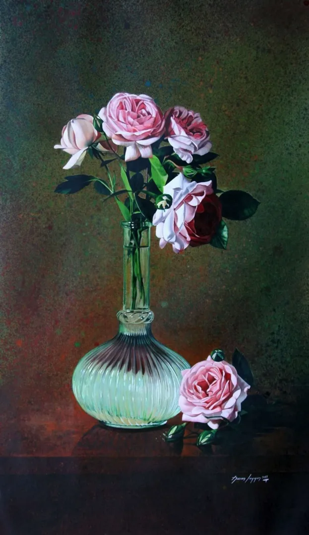 yakınlaştır "Güller" eseri HASAN SAYGIN tarafından 2011 yılında 80x40 cm ölçülerinde Tuval üzeri yağlı boya tekniği ile yapılmıştır.