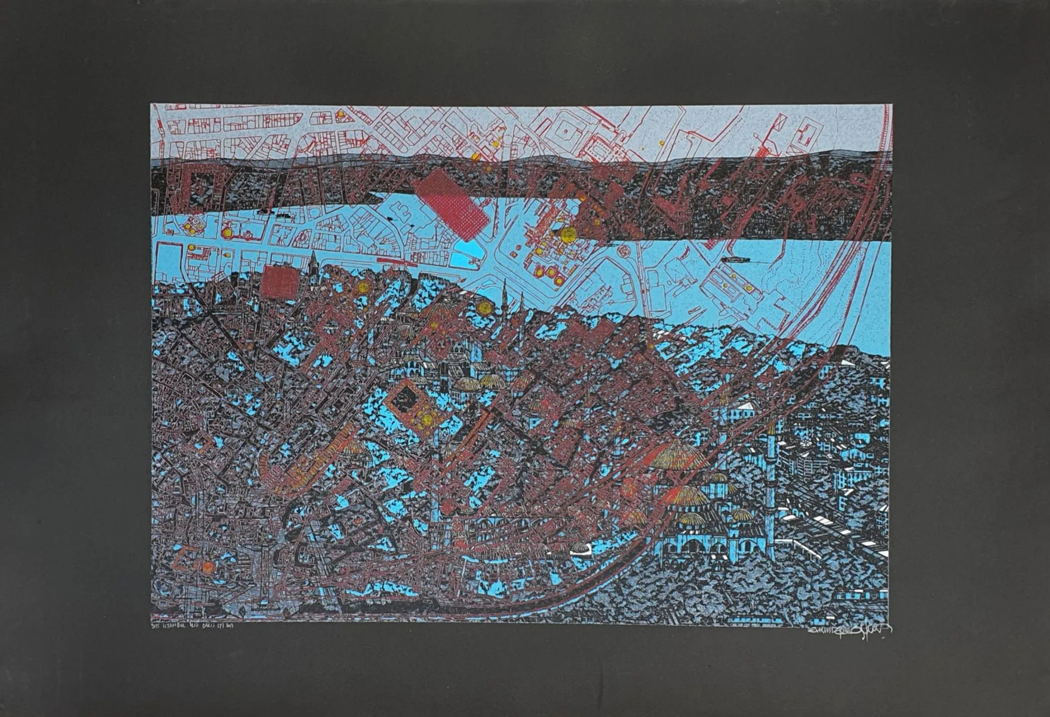 "İstanbul, İkili Bakış" eseri DEVRİM ERBİL tarafından 2017 yılında 70x100 cm ölçülerinde Serigrafi - (P) Edisyon. 9/25 tekniği ile yapılmıştır.