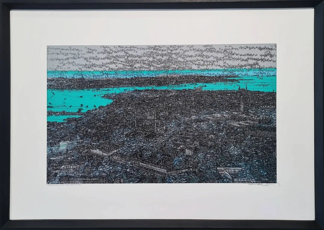 "Süleymaniye'den Eski İstanbul'a Bakış€" eseri DEVRİM ERBİL tarafından 2023 yılında 70x100 cm ölçülerinde Serigrafi - 1/25 tekniği ile yapılmıştır.