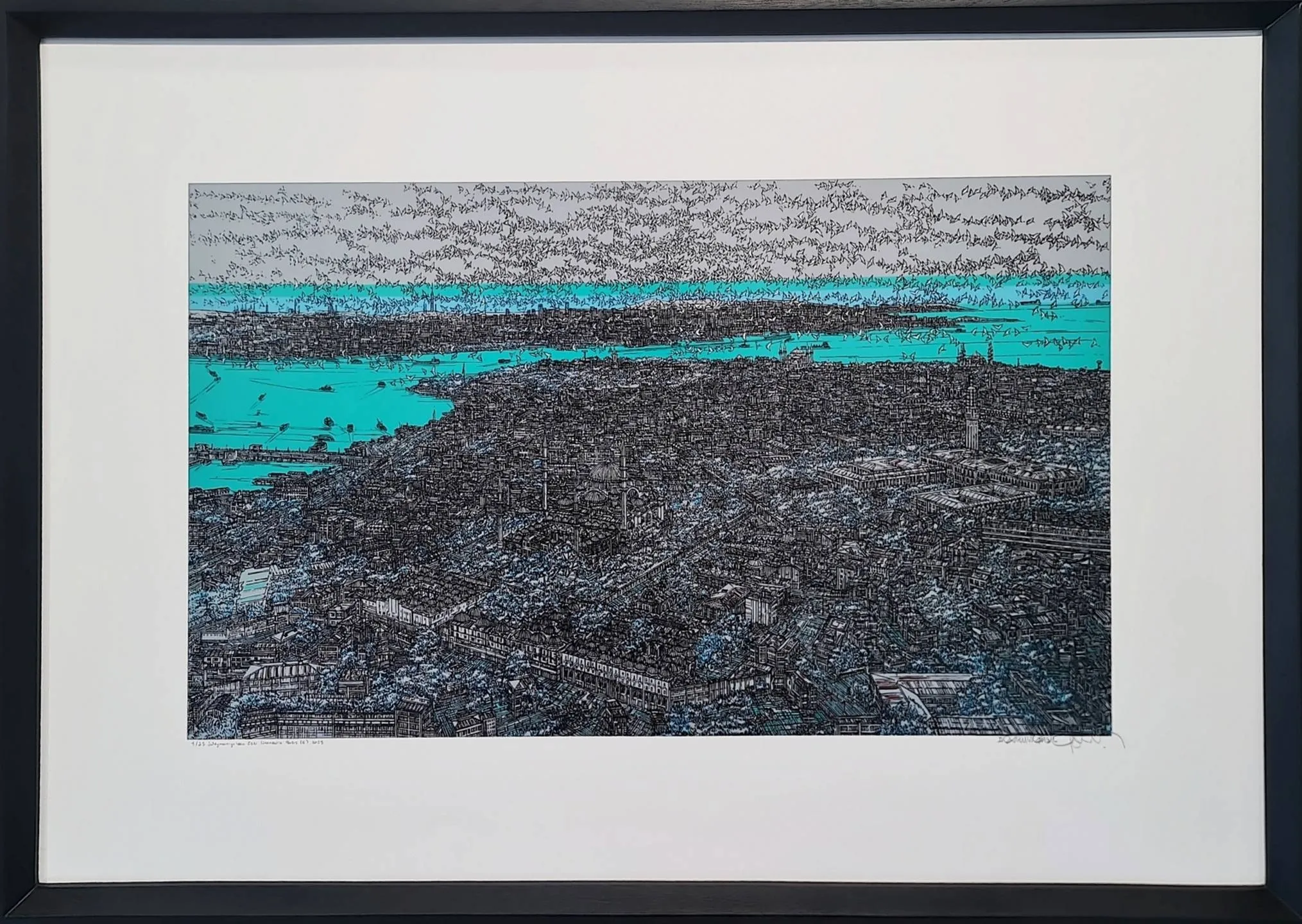 "Süleymaniye'den Eski İstanbul'a Bakış€" eseri DEVRİM ERBİL tarafından 2023 yılında 70x100 cm ölçülerinde Serigrafi - 1/25 tekniği ile yapılmıştır.