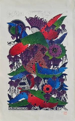 HASAN KIRAN — “Senfoni-I”, 2022 "Senfoni-I" eseri HASAN KIRAN tarafından 2022 yılında 82x50 cm ölçülerinde Ağaç Baskı - Edisyon 2/8 tekniği ile yapılmıştır.