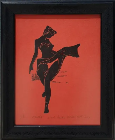KAYIHAN KESKİNOK — “Dansöz”, 2011 "Dansöz" eseri KAYIHAN KESKİNOK tarafından 2011 yılında 31x24 cm ölçülerinde Linol Baskı tekniği ile yapılmıştır.