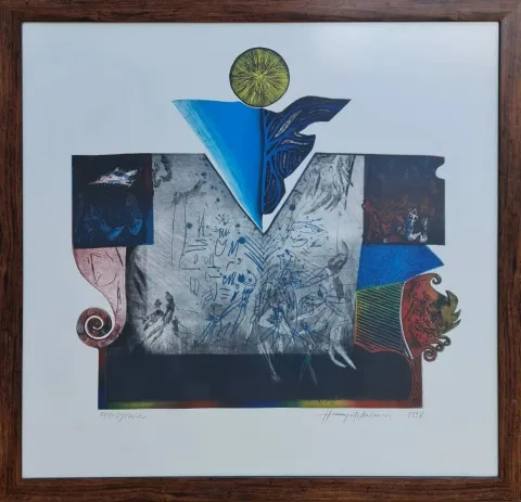 "isimsiz" eseri HAYATİ MİSMAN tarafından 1998 yılında 66x69 cm ölçülerinde Gravür 10//50 tekniği ile yapılmıştır.