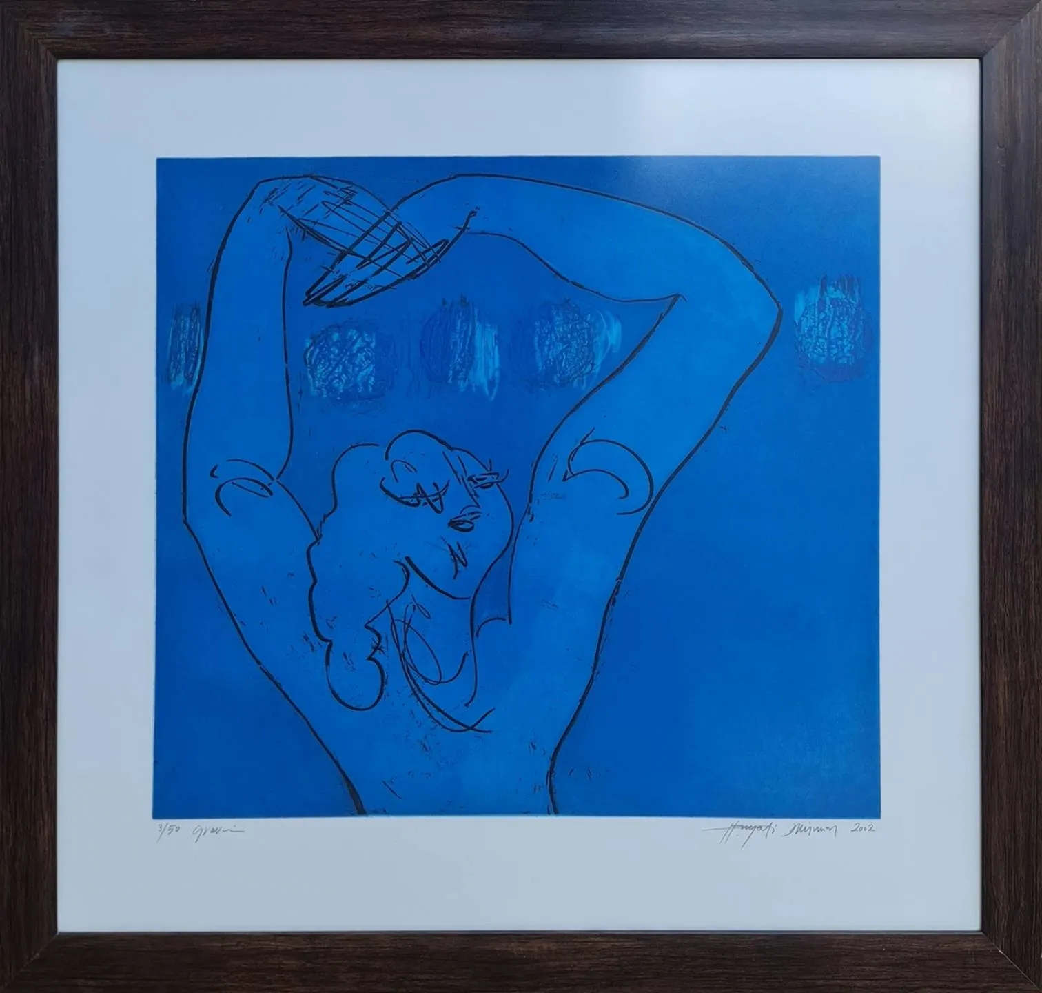 "isimsiz" eseri HAYATİ MİSMAN tarafından 2002 yılında 66x69 cm ölçülerinde Gravür 3//50 tekniği ile yapılmıştır.
