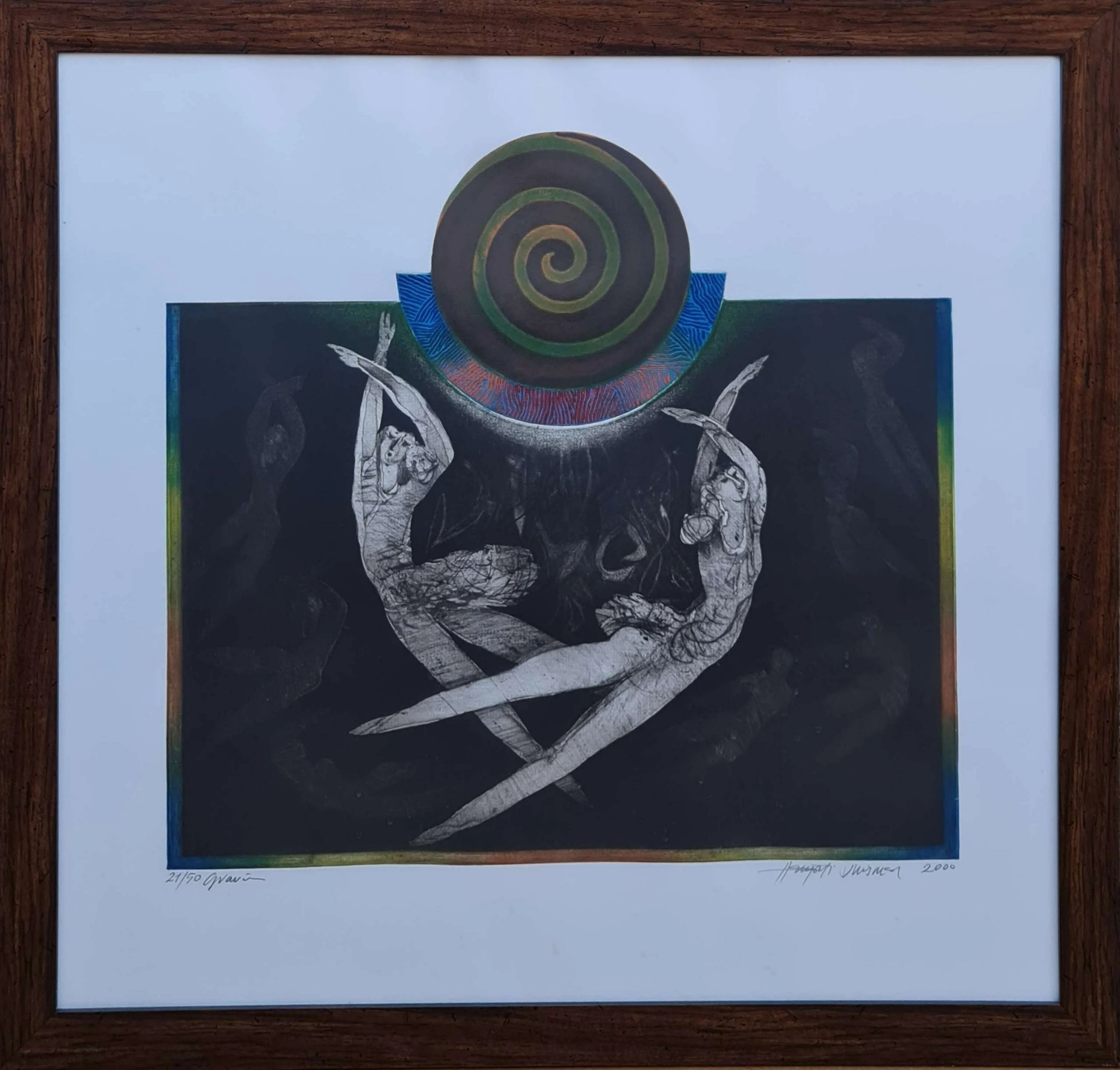 "isimsiz" eseri HAYATİ MİSMAN tarafından 2000 yılında 66x69 cm ölçülerinde Gravür 14/50 tekniği ile yapılmıştır.