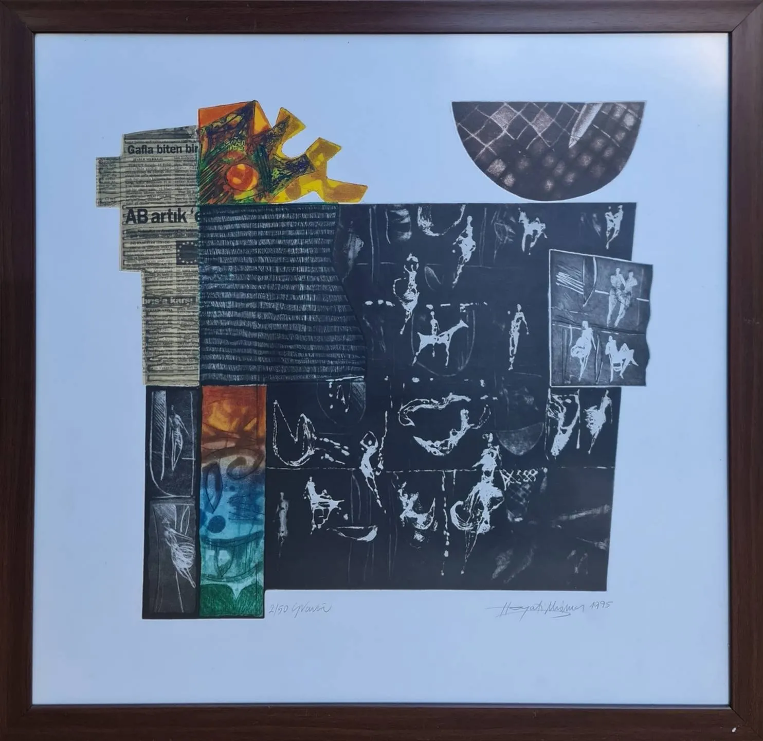"isimsiz" eseri HAYATİ MİSMAN tarafından 1995 yılında 66x69 cm ölçülerinde Gravür 2//50 tekniği ile yapılmıştır.