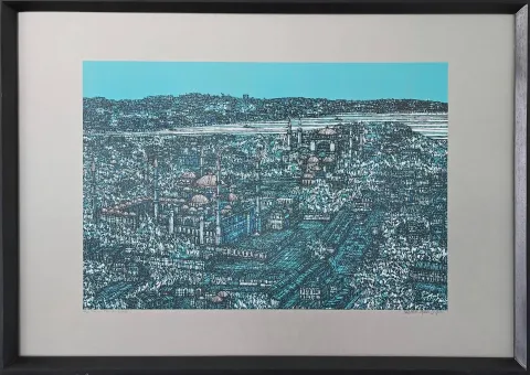DEVRİM ERBİL — “İstanbul Mavi Şiir”, 2022 "İstanbul Mavi Şiir" eseri DEVRİM ERBİL tarafından 2022 yılında 72x100 cm ölçülerinde Serigrafi - Edisyon 25/25 (C) tekniği ile yapılmıştır.
