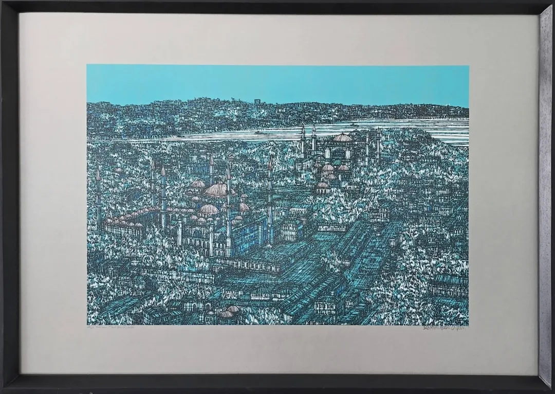 "İstanbul Mavi Şiir" eseri DEVRİM ERBİL tarafından 2022 yılında 72x100 cm ölçülerinde Serigrafi - Edisyon 25/25 (C) tekniği ile yapılmıştır.