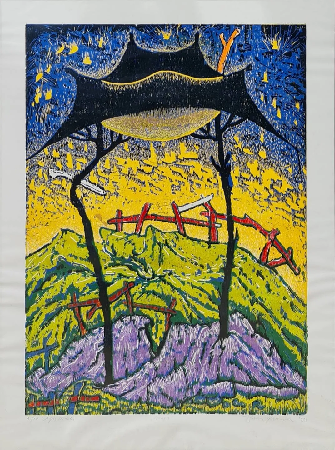 "isimsiz" eseri HASAN KIRAN tarafından 1999 yılında 104x78 cm ölçülerinde Ağaç Baskı tekniği ile yapılmıştır.