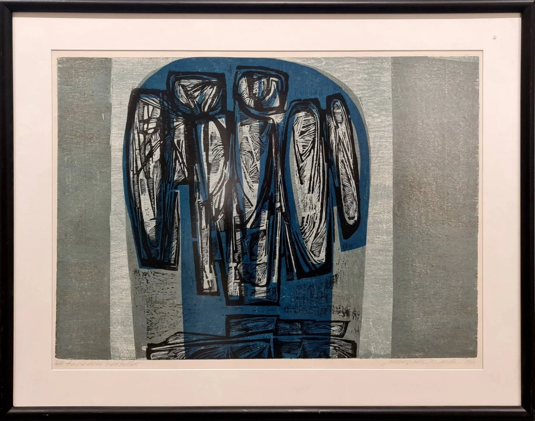 "Tepedeki Kartallar" eseri MÜRŞİDE İÇMELİ tarafından 1984 yılında 53x71 cm ölçülerinde Gravür tekniği ile yapılmıştır.