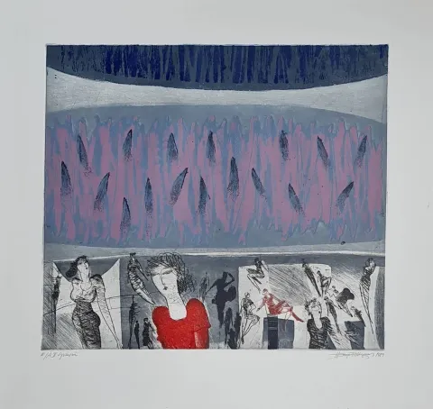 HAYATİ MİSMAN — “isimsiz”, 1989 "isimsiz" eseri HAYATİ MİSMAN tarafından 1989 yılında 66x69 cm ölçülerinde Gravür EA-II tekniği ile yapılmıştır.