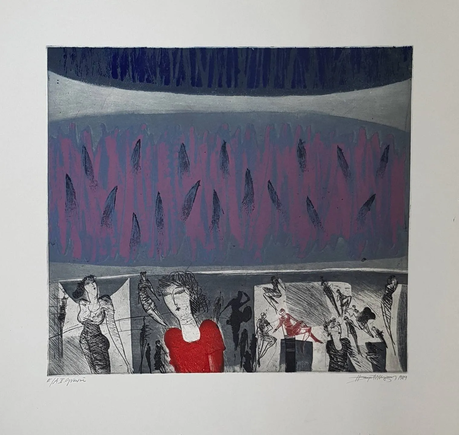 "isimsiz" eseri HAYATİ MİSMAN tarafından 1989 yılında 67x70 cm ölçülerinde Gravür E/A - 2 tekniği ile yapılmıştır.