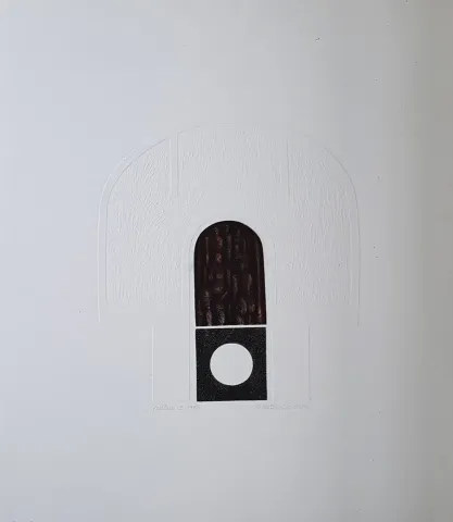 "isimsiz" eseri MÜRŞİDE İÇMELİ tarafından 1975 yılında 70x61 cm ölçülerinde Gravür Yeni Baskı -1 tekniği ile yapılmıştır.