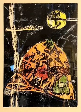 HASAN KIRAN — “Ay Büyürken Uyuyamam Serisi”, 1996 "Ay Büyürken Uyuyamam Serisi" eseri HASAN KIRAN tarafından 1996 yılında 48x69 cm ölçülerinde Ağaç Baskı 11//20 tekniği ile yapılmıştır.