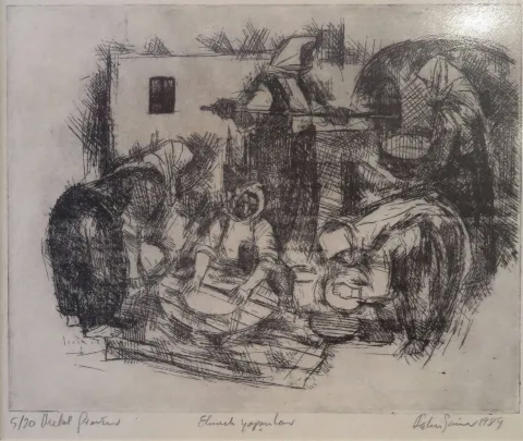FAHRİ SÜMER — “Ekmek Yapanlar”, 1987 "Ekmek Yapanlar" eseri FAHRİ SÜMER tarafından 1987 yılında 18x25 cm ölçülerinde Gravür 5//20 tekniği ile yapılmıştır.