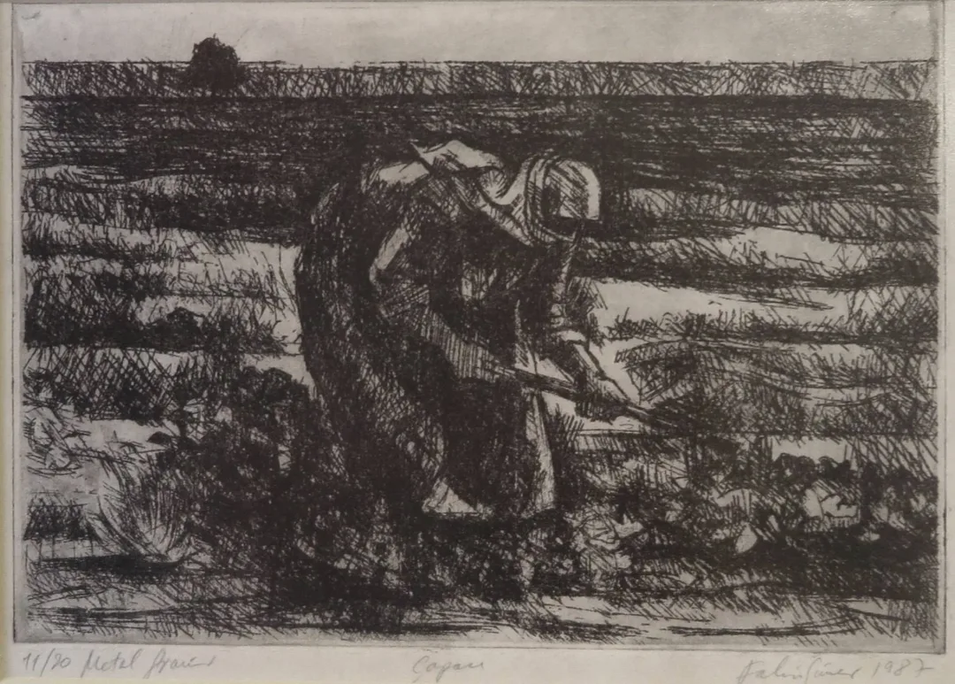 yakınlaştır "Çapacı" eseri FAHRİ SÜMER tarafından 1987 yılında 18x25 cm ölçülerinde Gravür 11//20 tekniği ile yapılmıştır.