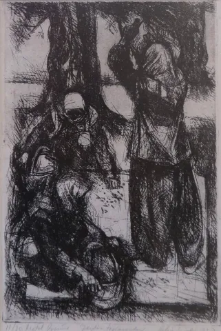FAHRİ SÜMER — “Zeytin Toplayıcıları”, 1987 "Zeytin Toplayıcıları" eseri FAHRİ SÜMER tarafından 1987 yılında 25x18 cm ölçülerinde Gravür 11//20 tekniği ile yapılmıştır.
