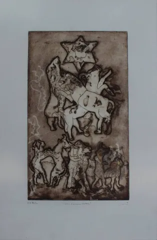 "Cinleri Korkutma Muskası" eseri CAN GÖKNİL tarafından 1999 yılında 50x30 cm ölçülerinde Baskı tekniği ile yapılmıştır.
