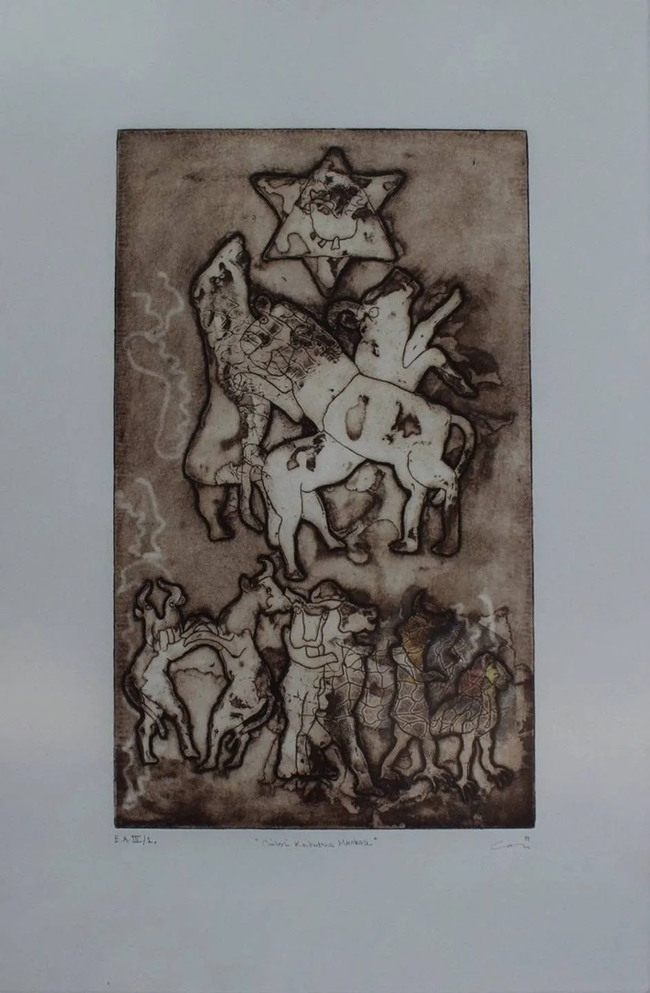 "Cinleri Korkutma Muskası" eseri CAN GÖKNİL tarafından 1999 yılında 50x30 cm ölçülerinde Baskı tekniği ile yapılmıştır.