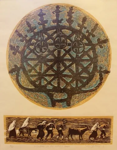 MUAMMER BAKIR — “Villagers in Hitit Sun” "Villagers in Hitit Sun" eseri MUAMMER BAKIR tarafından 52x40 cm ölçülerinde Baskı 4//10 tekniği ile yapılmıştır.