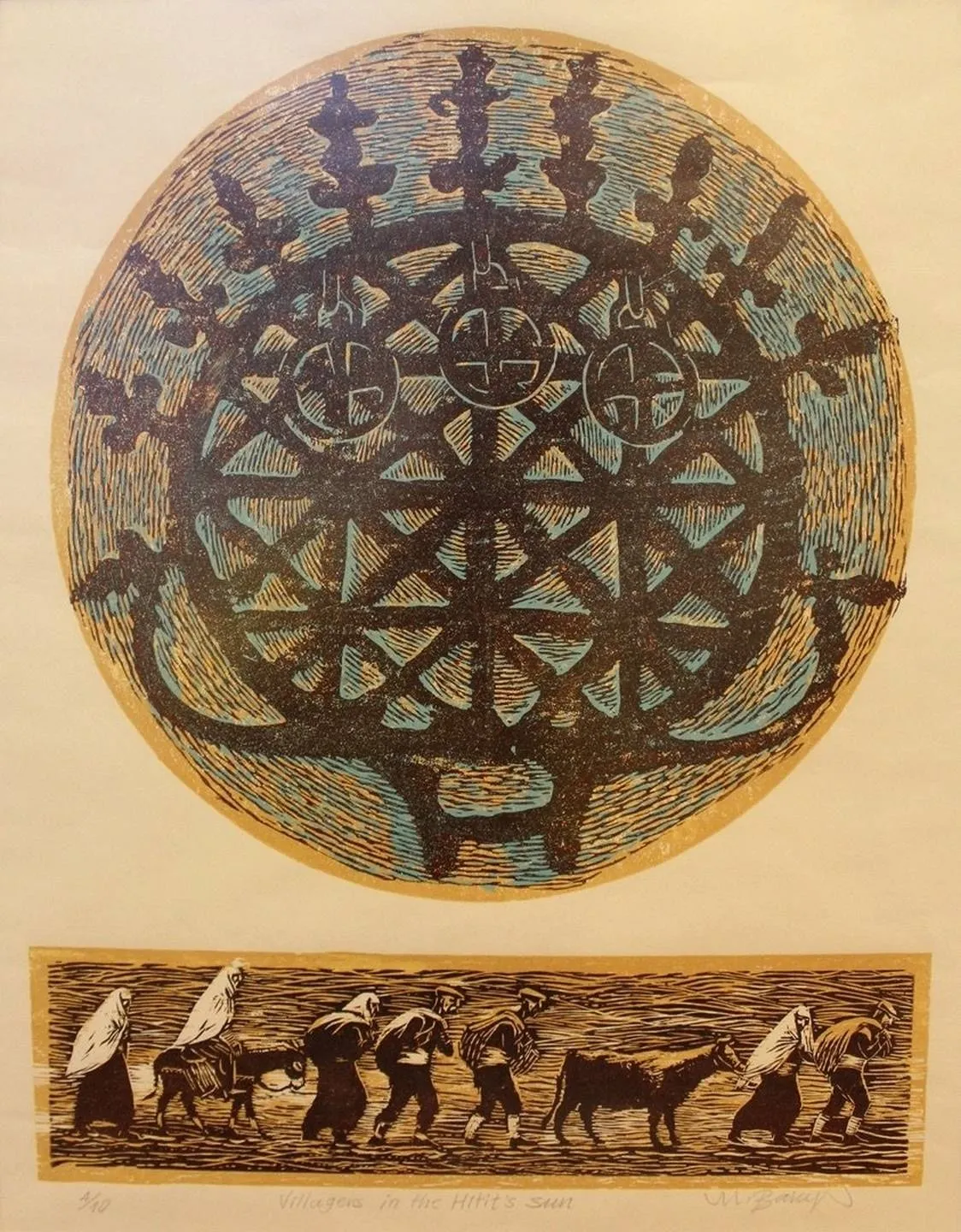 "Villagers in Hitit Sun" eseri MUAMMER BAKIR tarafından 52x40 cm ölçülerinde Baskı 4//10 tekniği ile yapılmıştır.