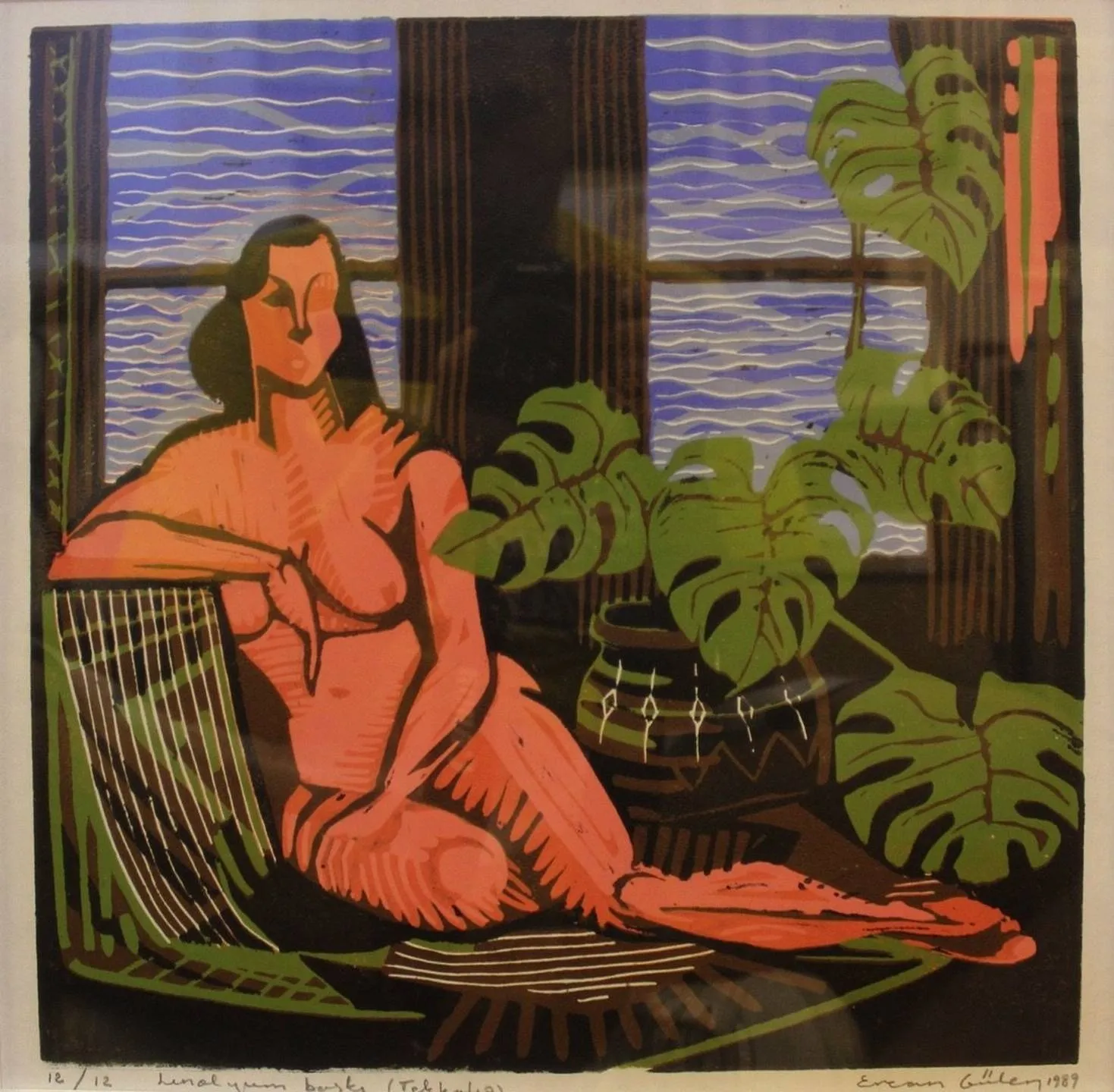 "isimsiz" eseri ERCAN GÜLEN tarafından 1989 yılında 30x30 cm ölçülerinde Linol Baskı Tek Kalıp 12//12 tekniği ile yapılmıştır.