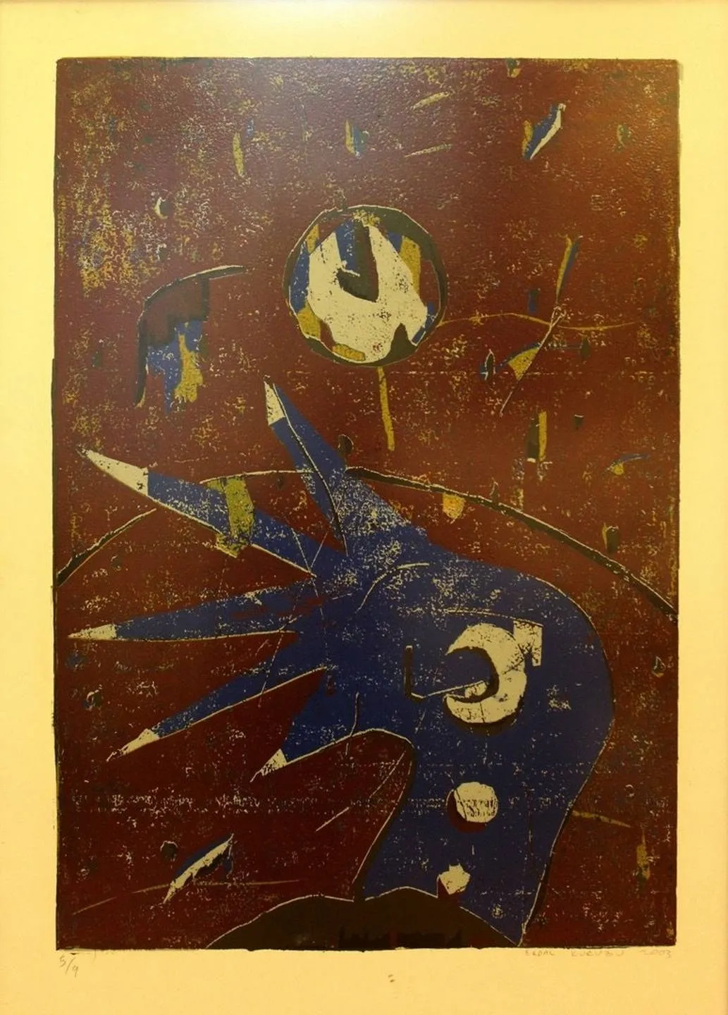 "isimsiz" eseri ERDAL KURUZU tarafından 2003 yılında 82x58 cm ölçülerinde Gravür 5//9 tekniği ile yapılmıştır.