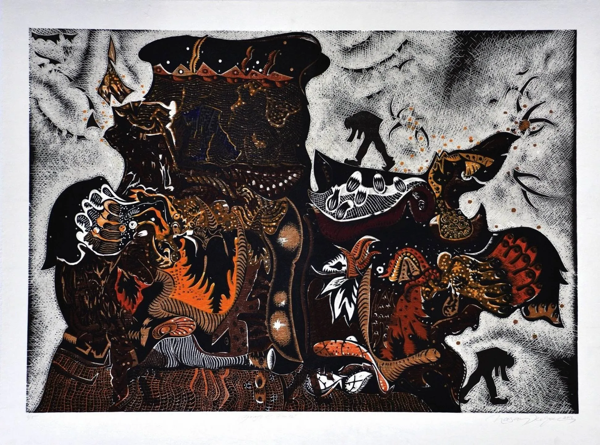 "Arayış VII - Xian" eseri HASAN KIRAN tarafından 2012 yılında 85x120 cm ölçülerinde Ağaç Baskı tekniği ile yapılmıştır.