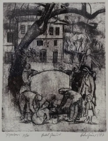 FAHRİ SÜMER — “Çeşme Başı”, 1987 "Çeşme Başı" eseri FAHRİ SÜMER tarafından 1987 yılında 34x28 cm ölçülerinde Gravür 15//20 tekniği ile yapılmıştır.