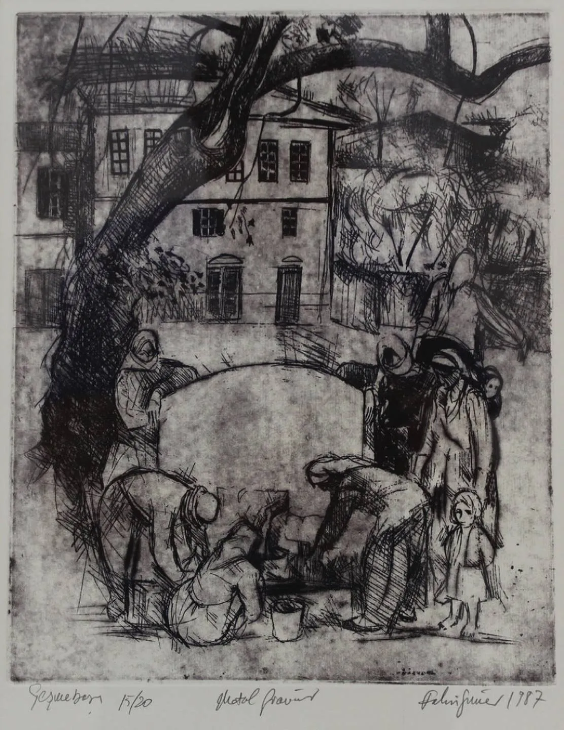 "Çeşme Başı" eseri FAHRİ SÜMER tarafından 1987 yılında 34x28 cm ölçülerinde Gravür 15//20 tekniği ile yapılmıştır.