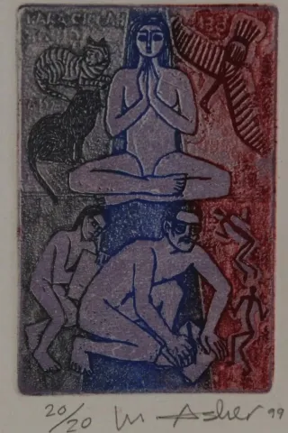 MUSTAFA ASLIER — “isimsiz”, 1999 "isimsiz" eseri MUSTAFA ASLIER tarafından 1999 yılında 12x8 cm ölçülerinde Gravür 20//20 tekniği ile yapılmıştır.