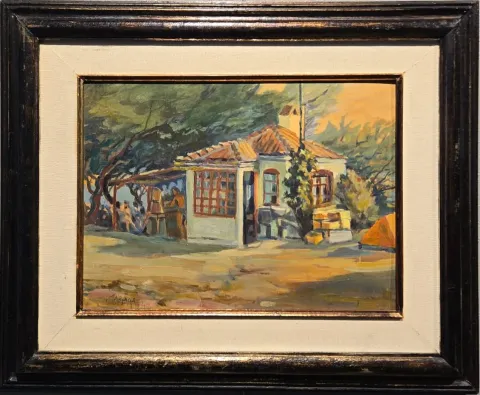 "Peyzaj" eseri NUSRET KARACA tarafından 1940 yılında 25x37 cm ölçülerinde Duralit üzeri yağlı boya tekniği ile yapılmıştır.