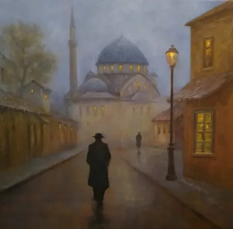 MELTEM TEKİN — “Zamanın durağında yalnızlık”, 2025 "Zamanın durağında yalnızlık" eseri MELTEM TEKİN tarafından 2025 yılında 60x60 cm ölçülerinde Tuval üzeri yağlı boya tekniği ile yapılmıştır.
