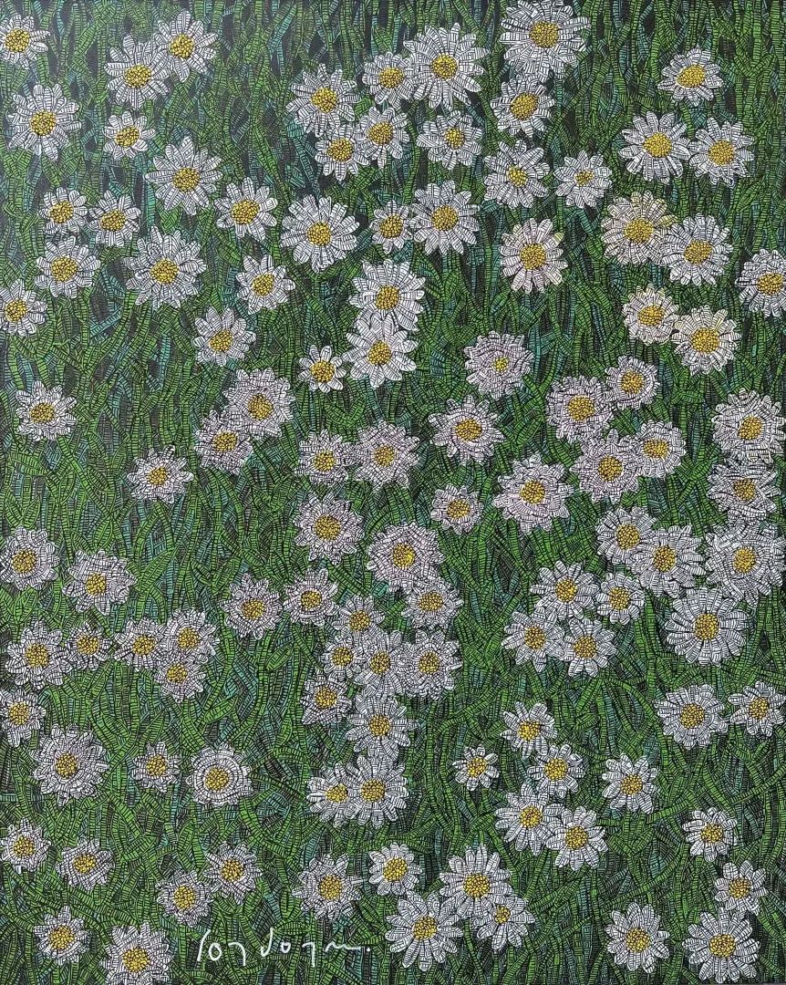 yakınlaştır "Her güne bir papatya" eseri MURAT ÖZDOĞRU tarafından 2024 yılında 100x80 cm ölçülerinde Tuval üzeri akrilik boya tekniği ile yapılmıştır.