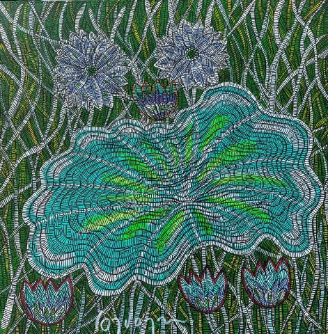 "Nilüfer 1" eseri MURAT ÖZDOĞRU tarafından 2024 yılında 50x50 cm ölçülerinde Tuval üzeri akrilik boya tekniği ile yapılmıştır.