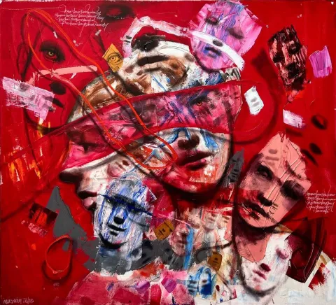 "Sadece özlemliyiz" eseri MÜSLÜM TEKE tarafından 2025 yılında 90x100 cm ölçülerinde Tuval üzeri yağlı boya tekniği ile yapılmıştır.