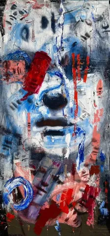 MÜSLÜM TEKE — “Hiçbir yokluk”, 2025 "Hiçbir yokluk" eseri MÜSLÜM TEKE tarafından 2025 yılında 95x45 cm ölçülerinde Tuval üzeri yağlı boya tekniği ile yapılmıştır.