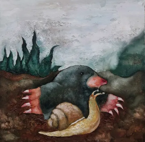 MURAT TOLGA — “İsimsiz”, 2024 "İsimsiz" eseri MURAT TOLGA tarafından 2024 yılında 40x40 cm ölçülerinde Tuval üzeri akrilik boya tekniği ile yapılmıştır.