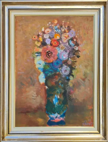 DURAN KARACA — “Vazoda Çiçekler”, 2002 "Vazoda Çiçekler" eseri DURAN KARACA tarafından 2002 yılında 55x40 cm ölçülerinde Tuval üzeri yağlı boya tekniği ile yapılmıştır.
