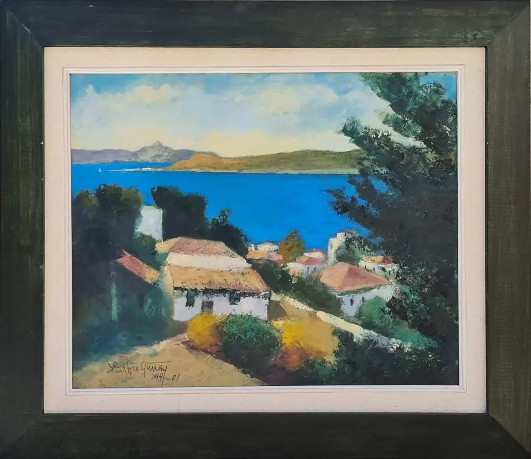 yakınlaştır "Peyzaj" eseri LÜTFÜ GÜNAY tarafından 1999 yılında 45x55 cm ölçülerinde Duralit üzeri yağlı boya tekniği ile yapılmıştır.